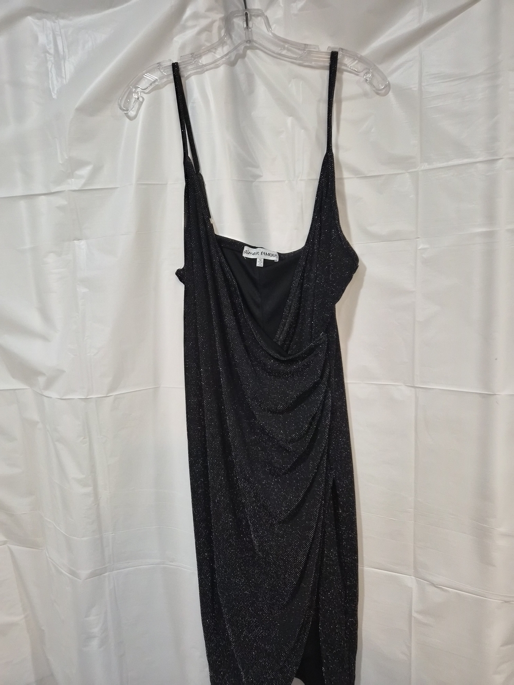Almost Famous Black Sparkle Draped Midi Slip Dress